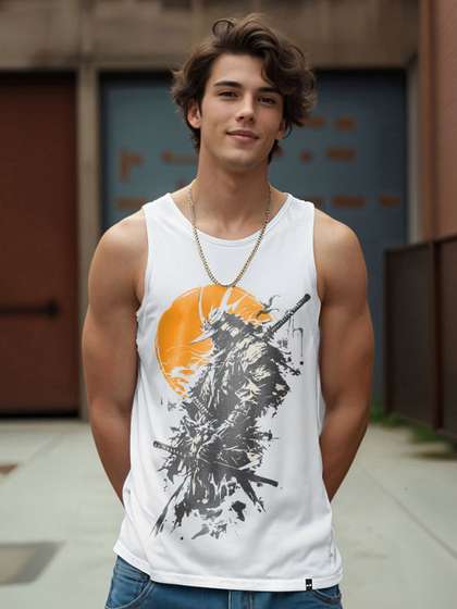 Bewakoof Men's White
                        Warrior Graphic Printed Vest