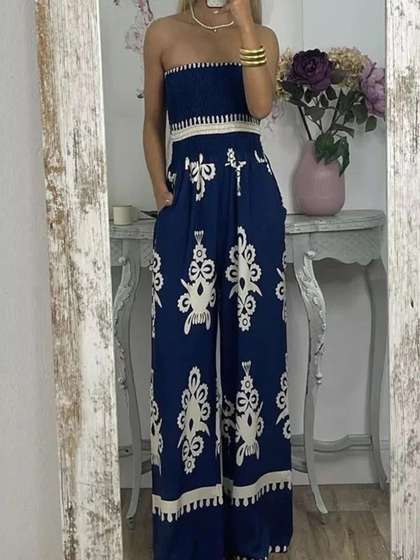 StyleCast
                          Off-Shoulder Printed Basic Jumpsuit