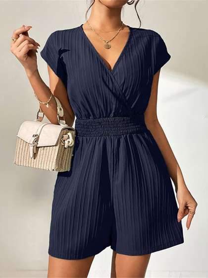 StyleCast Navy
                          Blue Striped V-Neck Playsuit