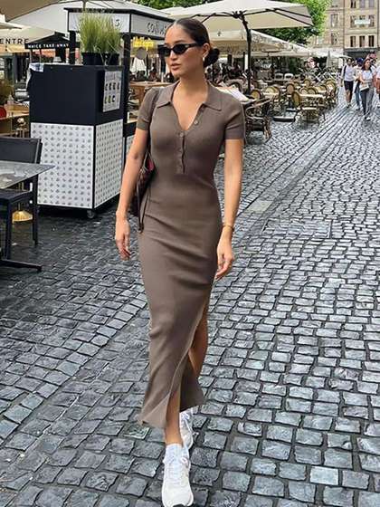 StyleCast x
                          Revolte Shirt Collar Bodycon Maxi Dress