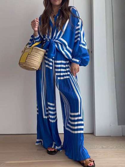 StyleCast Blue
                          Striped Waist Tie-Ups Basic Jumpsuit