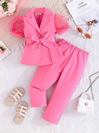 INCLUD Girls Puff
                      Sleeves Coat With Trousers