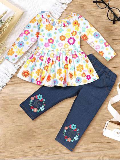 Hikuj Girls Printed Long
                    Sleeves Top With Leggings