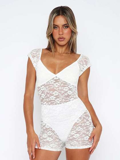 StyleCast White
                        Scoop Neck Lace Inserts Playsuit