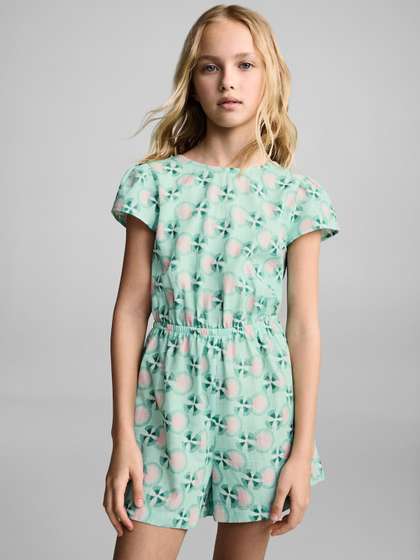 Mango Kids Girls
                    Geometric Printed Cut-Out Detail Playsuit