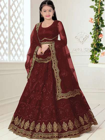 BAESD Girls
                      Embroidered Semi-Stitched Lehenga & Unstitched
                      Blouse With Dupatta