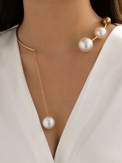 StyleCast x Revolte
                        Gold-Plated Beaded Statement Open Necklace