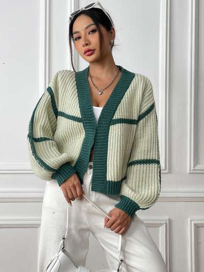 StyleCast x Revolte
                        Green & White Striped Shrug
