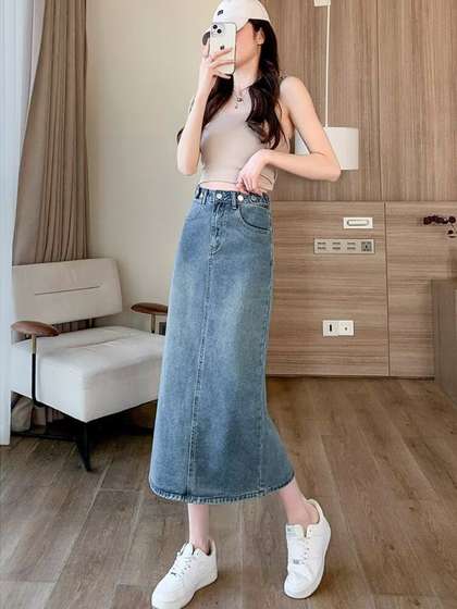 StyleCast x Revolte
                        Women Denim Straight Midi Skirts