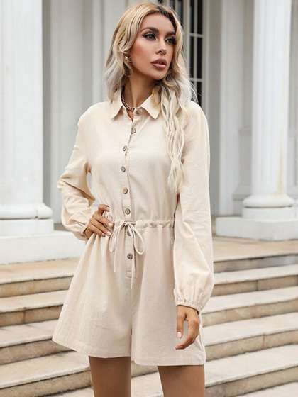 StyleCast Beige
                        Shirt Collar Cuffed Sleeves Playsuit