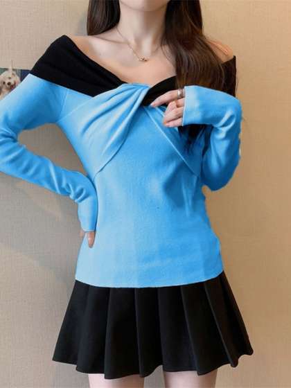 StyleCast Women
                        Colourblocked Off-Shoulder Long Sleeves Pullover
                        Sweaters