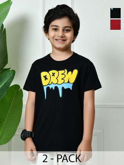 FITINC Boys Pack of 2
                    Bio Finish Graphic Printed Round Neck Cotton
                    T-shirts