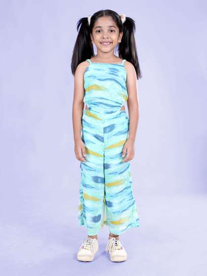 KiddoPanti Girls Printed
                    Square Neck Basic Jumpsuit