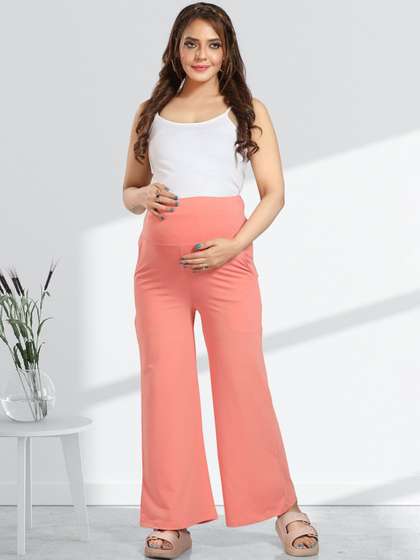 MomsBae Women
                        High-Rise Maternity Wide Leg Cotton Trousers