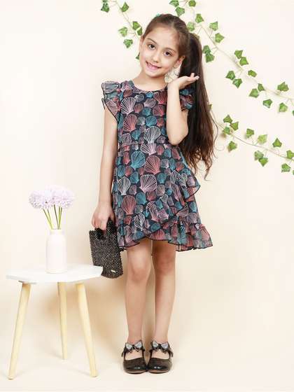BEBE UNICORN Girls
                      Tropical Printed Georgette A-Line Above Knee
                      Dress
