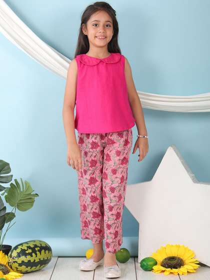 Sangria Girls Peter
                        Pan Collar Pure Cotton Top With Trouser