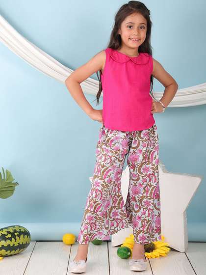 Sangria Girls Peter Pan
                    Collar Pure Cotton Top With Trouser