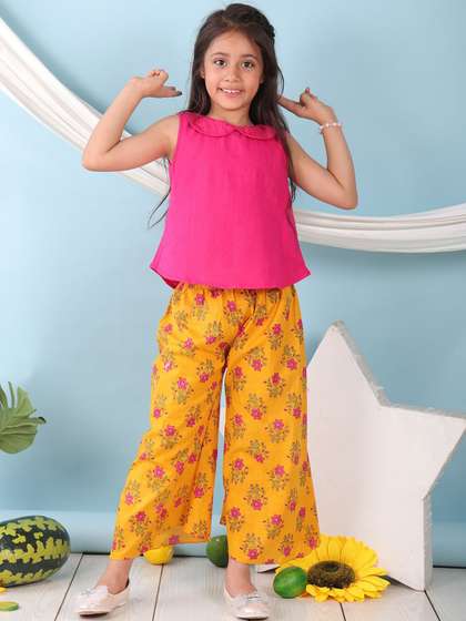 Sangria Girls Peter Pan
                    Collar Pure Cotton Top With Trouser