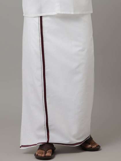Viveagham Men
                          Assorted Border White Cotton Blend Double
                          Layer Dhoti