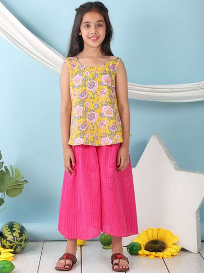 Sangria Girls Floral
                    Printed Pure Cotton Top & Palazzo