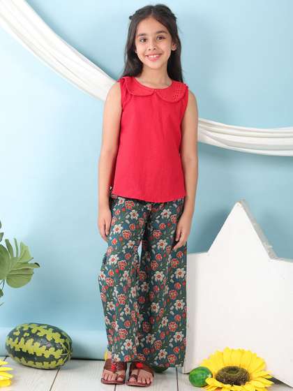Sangria Girls Pure
                    Cotton Top & Floral Printed Trousers Clothing
                    Set