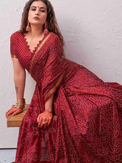 HERE&NOW
                          Bandhani Zari Silk Blend Bandhani Saree
