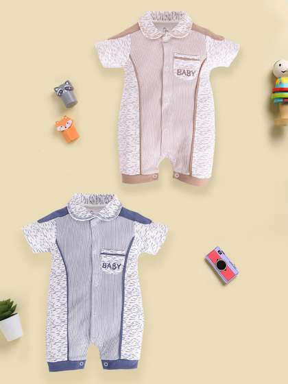 BABY GO Infant Boys Pack
                    Of 2 Printed Pure Cotton Rompers