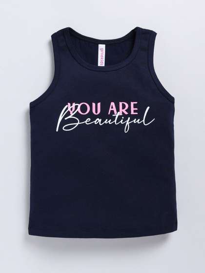 giniekids Girls Round
                    Neck Typography Printed Tank Top
