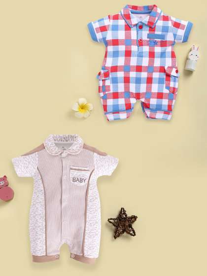 BABY GO Infant Boys Pack
                    Of 2 Printed Pure Cotton Rompers