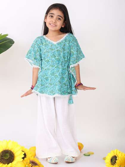 Sangria Girls Floral
                    Printed Pure Cotton Kaftan Top With Trousers
                    Clothing Set