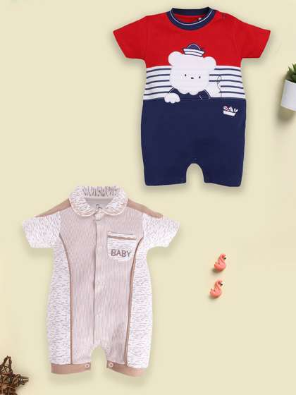 BABY GO Infant Boys Pack
                    Of 2 Printed Pure Cotton Rompers