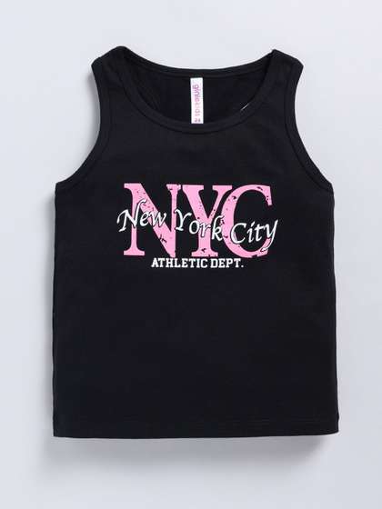 Giniekids Girls Round
                      Neck Typography Printed Tank Top