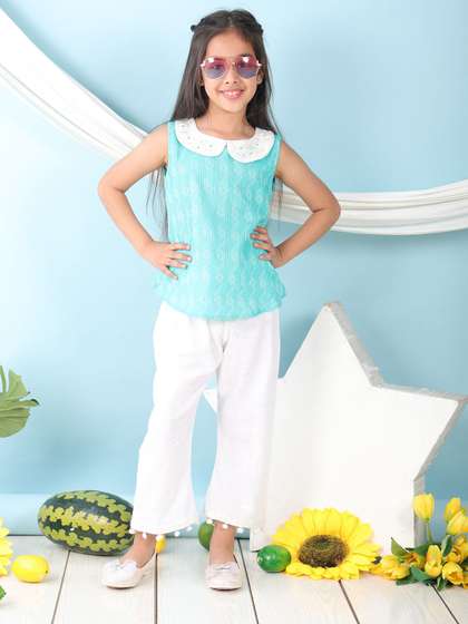 Sangria Girls Pure
                    Cotton Top With Trousers Clothing Set