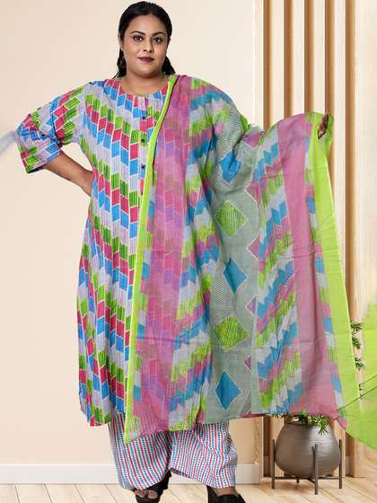 myplusfashion
                          Women Plus Size Geometric Printed Kurta With
                          Palazzos & Dupatta