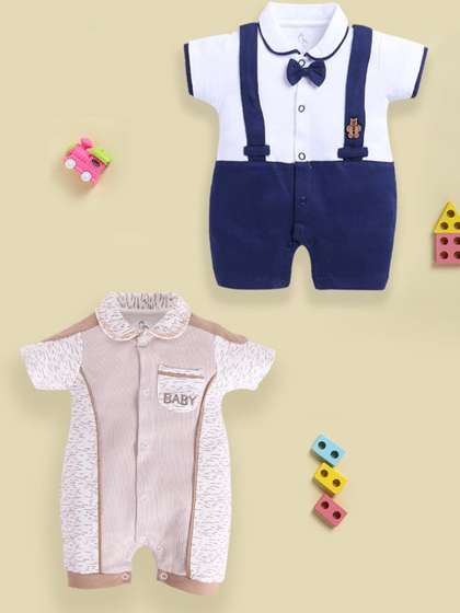 BABY GO Infant Boys Pack
                    Of 2 Printed Pure Cotton Rompers