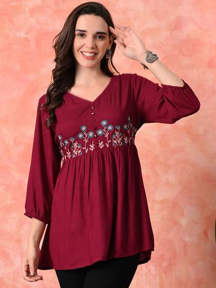 Sangria Women
                        Embroidered V-Neck Tunics
