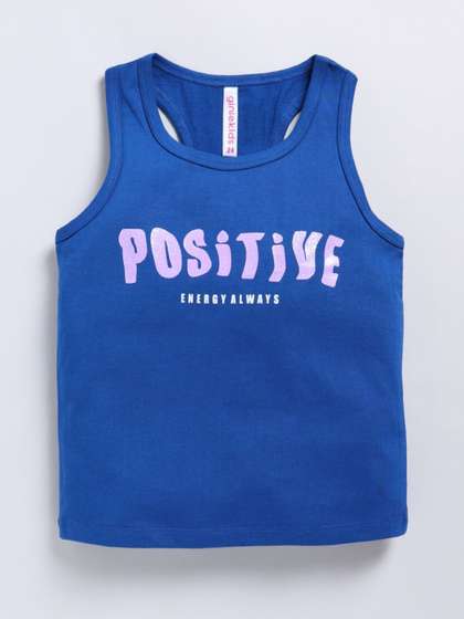 Giniekids Girls Round
                      Neck Typography Printed Tank Top