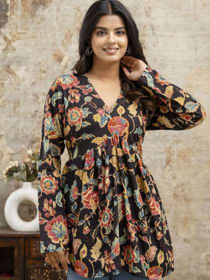 LABEL ADRIJA Women
                          Floral Print Cotton Empire Casual Top