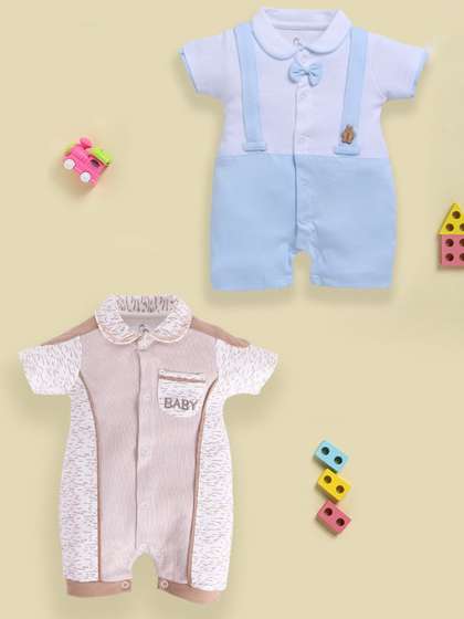 BABY GO Infant Boys Pack
                    Of 2 Printed Pure Cotton Rompers