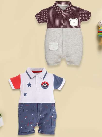 BABY GO Infant Boys
                      Pack Of 2 Printed Pure Cotton Rompers