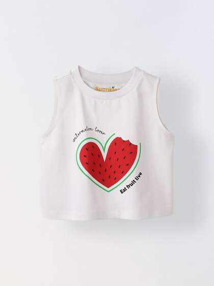 SPUNKIES White
                    Watermelon Print Sleeveless Crop Top For Girls