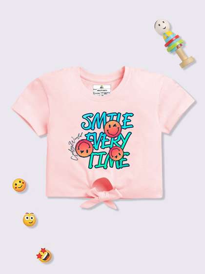 YK X Minute Mirth Girls
                    Smiley Print Cotton Top