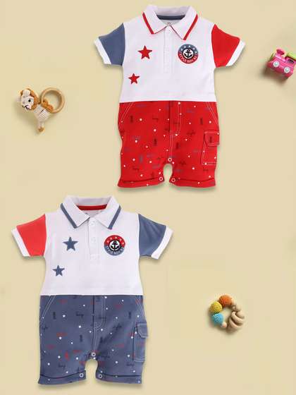 BABY GO Infant Boys Pack
                    Of 2 Printed Pure Cotton Rompers