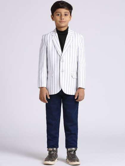 YK Boys Striped Slim-Fit
                    Single-Breasted Party Blazer