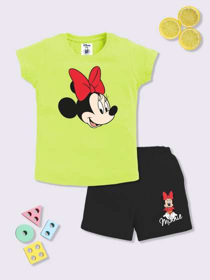 YK Disney Girls Minnie
                    Mouse Printed Pure Cotton T-shirt with Shorts