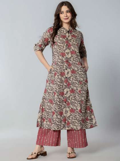 Amayra Women Floral
                        Printed Regular Pure Cotton Kurta with Palazzos