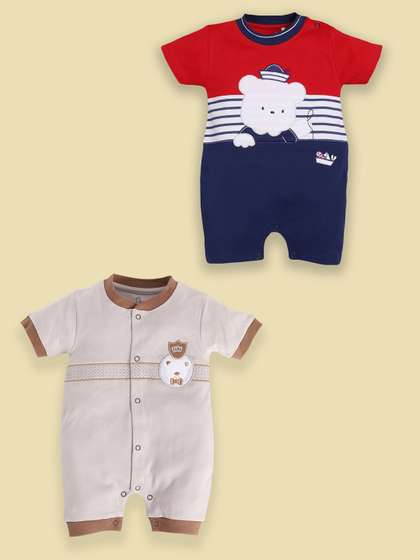 BABY GO Infant Boys Pack
                    Of 2 Printed Pure Cotton Rompers