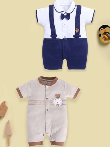 BABY GO Infant Boys Pack
                    Of 2 Printed Pure Cotton Rompers