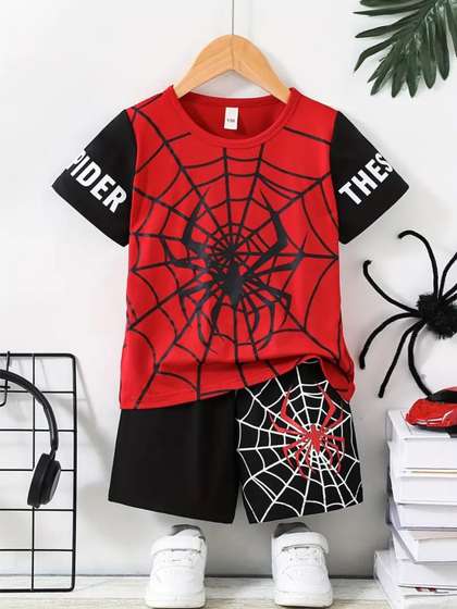 KEESOR Boys Spider-Man
                    Printed Round Neck T-shirt With Shorts