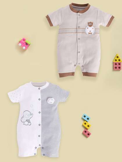 BABY GO Infant Boys
                      Pack Of 2 Printed Pure Cotton Rompers
